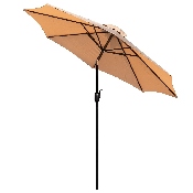 7 Piece Outdoor Patio Table Set with 4 Synthetic Teak Stackable Chairs, 35" Square Table, Tan Umbrella & Base, XU-DG-810060064-UB19BTN-GG