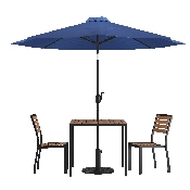 5 Piece All-Weather Deck or Patio Set with 2 Stacking Faux Teak Chairs, 35
