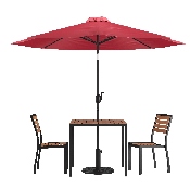 5 Piece All-Weather Deck or Patio Set with 2 Stacking Faux Teak Chairs, 35