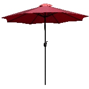 5 Piece All-Weather Deck or Patio Set with 2 Stacking Faux Teak Chairs, 35" Square Faux Teak Table, Red Umbrella & Base, XU-DG-810060362-UB19BRD-GG