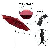 5 Piece All-Weather Deck or Patio Set with 2 Stacking Faux Teak Chairs, 35" Square Faux Teak Table, Red Umbrella & Base, XU-DG-810060362-UB19BRD-GG