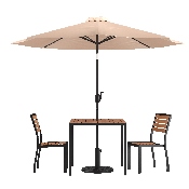 5 Piece All-Weather Deck or Patio Set with 2 Stacking Faux Teak Chairs, 35
