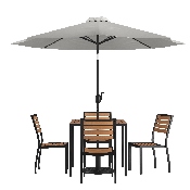 7 Piece All-Weather Deck or Patio Set with 4 Stacking Faux Teak Chairs, 35