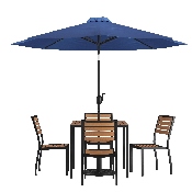 7 Piece All-Weather Deck or Patio Set with 4 Stacking Faux Teak Chairs, 35