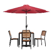 7 Piece All-Weather Deck or Patio Set with 4 Stacking Faux Teak Chairs, 35