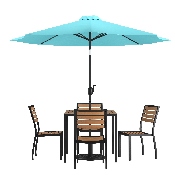 7 Piece All-Weather Deck or Patio Set with 4 Stacking Faux Teak Chairs, 35