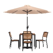 7 Piece All-Weather Deck or Patio Set with 4 Stacking Faux Teak Chairs, 35