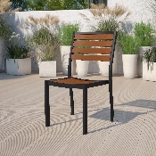 Outdoor Side Chair with Faux Teak Poly Slats, XU-DG-HW6036-GG