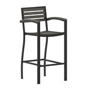 Lark Commercial Grade Bar Height Stool with Arms, All-Weather Outdoor Bar Stool with Faux Wood Poly Resin Slats and Aluminum Frame, Gray Wash, XU-DG-HW6036B-ARM-GY-GG