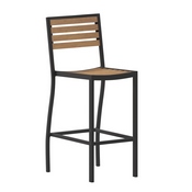 Lark Commercial Grade Bar Height Stool, All-Weather Outdoor Bar Stool with Faux Wood Poly Resin Slats and Aluminum Frame, Teak, XU-DG-HW6036B-GG