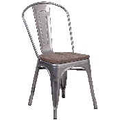 Clear Coated Metal Stackable Chair with Wood Seat, XU-DG-TP001-WD-GG