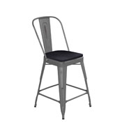 Lincoln 24'' High Clear Coated Indoor Counter Height Stool with Back and Black Poly Resin Wood Seat, XU-DG-TP001B-24-PL1B-GG