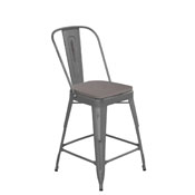 Lincoln 24'' High Clear Coated Indoor Counter Height Stool with Back and Gray Poly Resin Wood Seat, XU-DG-TP001B-24-PL1G-GG