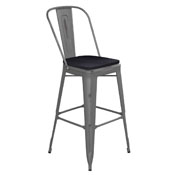 Lincoln 30'' High Clear Coated Indoor Barstool with Back and Black Poly Resin Wood Seat, XU-DG-TP001B-30-PL1B-GG