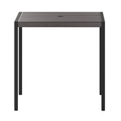 Lark Outdoor Dining Table with Synthetic Gray Wash Teak Poly Slats - 30" x 48" Steel Framed Restaurant Table with Umbrella Holder Hole, XU-DG-UH3048-GY-GG