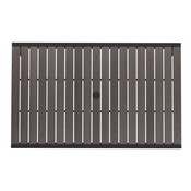 Lark Outdoor Dining Table with Synthetic Gray Wash Teak Poly Slats - 30" x 48" Steel Framed Restaurant Table with Umbrella Holder Hole, XU-DG-UH3048-GY-GG