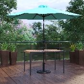 3 Piece Outdoor Patio Table Set - 30" x 48" Synthetic Teak Patio Table with Teal Umbrella and Base, XU-DG-UH3048-UB19BTL-GG