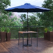 3 Piece Outdoor Patio Table Set - 35" Square Synthetic Teak Patio Table with Navy Umbrella and Base, XU-DG-UH8100-UB19BNV-GG