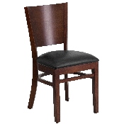 Lacey Series Solid Back Walnut Wood Restaurant Chair - Black Vinyl Seat, XU-DG-W0094B-WAL-BLKV-GG