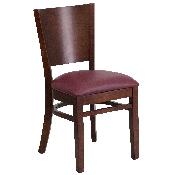 Lacey Series Solid Back Walnut Wood Restaurant Chair - Burgundy Vinyl Seat, XU-DG-W0094B-WAL-BURV-GG