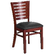 Darby Series Slat Back Mahogany Wood Restaurant Chair - Black Vinyl Seat, XU-DG-W0108-MAH-BLKV-GG