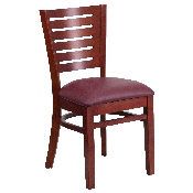 Darby Series Slat Back Mahogany Wood Restaurant Chair - Burgundy Vinyl Seat, XU-DG-W0108-MAH-BURV-GG