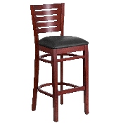 Darby Series Slat Back Mahogany Wood Restaurant Barstool - Black Vinyl Seat, XU-DG-W0108BBAR-MAH-BLKV-GG