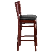 Darby Series Slat Back Mahogany Wood Restaurant Barstool - Black Vinyl Seat, XU-DG-W0108BBAR-MAH-BLKV-GG