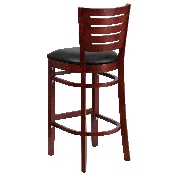 Darby Series Slat Back Mahogany Wood Restaurant Barstool - Black Vinyl Seat, XU-DG-W0108BBAR-MAH-BLKV-GG