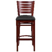 Darby Series Slat Back Mahogany Wood Restaurant Barstool - Black Vinyl Seat, XU-DG-W0108BBAR-MAH-BLKV-GG