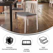 Chester Commercial Grade Solid Wood Antique White Dining Chair with Curved Spindle Backrest and Beige Vinyl Seat, XU-DG-W0359-ANTWHT-GG