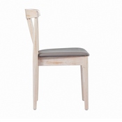 Chester Commercial Grade Solid Wood Antique White Dining Chair with Curved Spindle Backrest and Beige Vinyl Seat, XU-DG-W0359-ANTWHT-GG