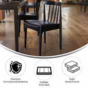 Chester Commercial Grade Solid Wood Black Dining Chair with Curved Spindle Backrest and Black Vinyl Seat, XU-DG-W0359-BLK-GG