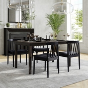 Chester Commercial Grade Solid Wood Black Dining Chair with Curved Spindle Backrest and Black Vinyl Seat, XU-DG-W0359-BLK-GG