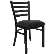HERCULES Series Black Ladder Back Metal Restaurant Chair - Black Vinyl Seat, XU-DG694BLAD-BLKV-GG