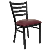 HERCULES Series Black Ladder Back Metal Restaurant Chair - Burgundy Vinyl Seat, XU-DG694BLAD-BURV-GG