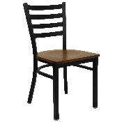 HERCULES Series Black Ladder Back Metal Restaurant Chair - Cherry Wood Seat, XU-DG694BLAD-CHYW-GG