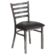 HERCULES Series Clear Coated Ladder Back Metal Restaurant Chair - Black Vinyl Seat, XU-DG694BLAD-CLR-BLKV-GG