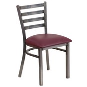 HERCULES Series Clear Coated Ladder Back Metal Restaurant Chair - Burgundy Vinyl Seat, XU-DG694BLAD-CLR-BURV-GG