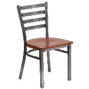 HERCULES Series Clear Coated Ladder Back Metal Restaurant Chair - Cherry Wood Seat, XU-DG694BLAD-CLR-CHYW-GG