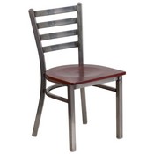 HERCULES Series Clear Coated Ladder Back Metal Restaurant Chair - Mahogany Wood Seat, XU-DG694BLAD-CLR-MAHW-GG