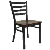 HERCULES Series Black Ladder Back Metal Restaurant Chair - Mahogany Wood Seat, XU-DG694BLAD-MAHW-GG