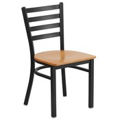HERCULES Series Black Ladder Back Metal Restaurant Chair - Natural Wood Seat, XU-DG694BLAD-NATW-GG