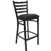 HERCULES Series Black Ladder Back Metal Restaurant Barstool - Black Vinyl Seat, XU-DG697BLAD-BAR-BLKV-GG