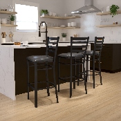 HERCULES Series Black Ladder Back Metal Restaurant Barstool - Black Vinyl Seat, XU-DG697BLAD-BAR-BLKV-GG