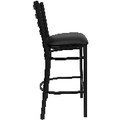 HERCULES Series Black Ladder Back Metal Restaurant Barstool - Black Vinyl Seat, XU-DG697BLAD-BAR-BLKV-GG