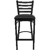 HERCULES Series Black Ladder Back Metal Restaurant Barstool - Black Vinyl Seat, XU-DG697BLAD-BAR-BLKV-GG