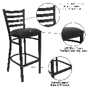 HERCULES Series Black Ladder Back Metal Restaurant Barstool - Black Vinyl Seat, XU-DG697BLAD-BAR-BLKV-GG