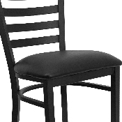 HERCULES Series Black Ladder Back Metal Restaurant Barstool - Black Vinyl Seat, XU-DG697BLAD-BAR-BLKV-GG