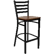 HERCULES Series Black Ladder Back Metal Restaurant Barstool - Cherry Wood Seat, XU-DG697BLAD-BAR-CHYW-GG
